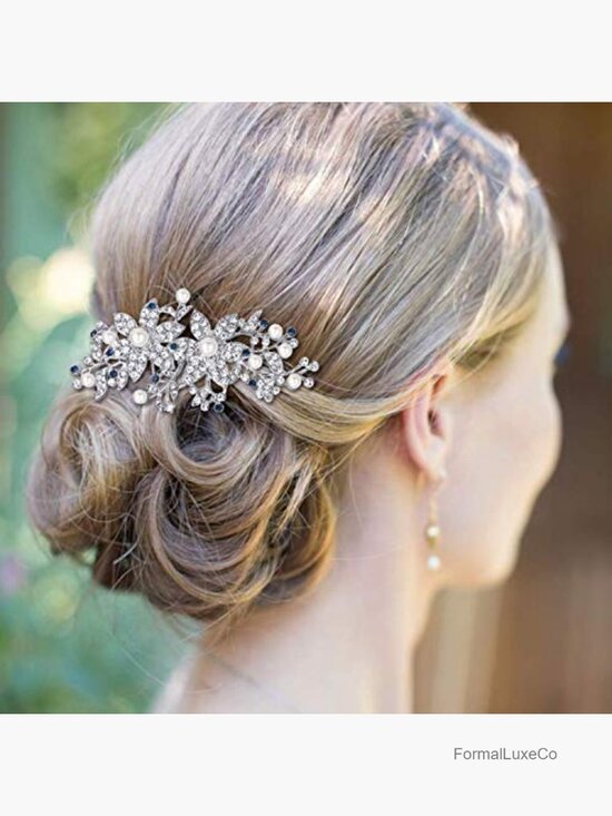Austrian Crystal Simulated Pearl Vintage Hair Comb for Weddings Prom main image 6